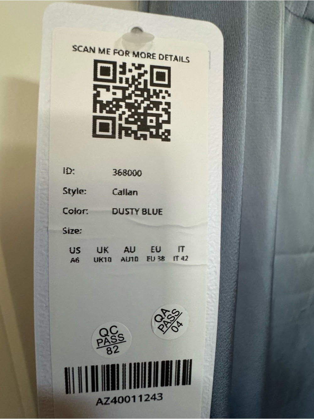 Azazie Callan Bridesmaid Dress size A6 dusty blue NEW! - Picture 5 of 10